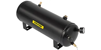 Kit de bocina de tren VEVOR negra con accesorios adjuntos y logotipo amarillo prominente.