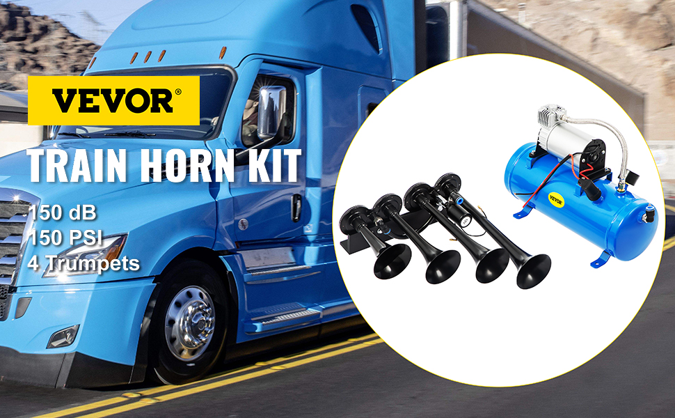 VEVOR Train Horn Kit 4 Trumpet 12V Train Air Horn 150 Decibels