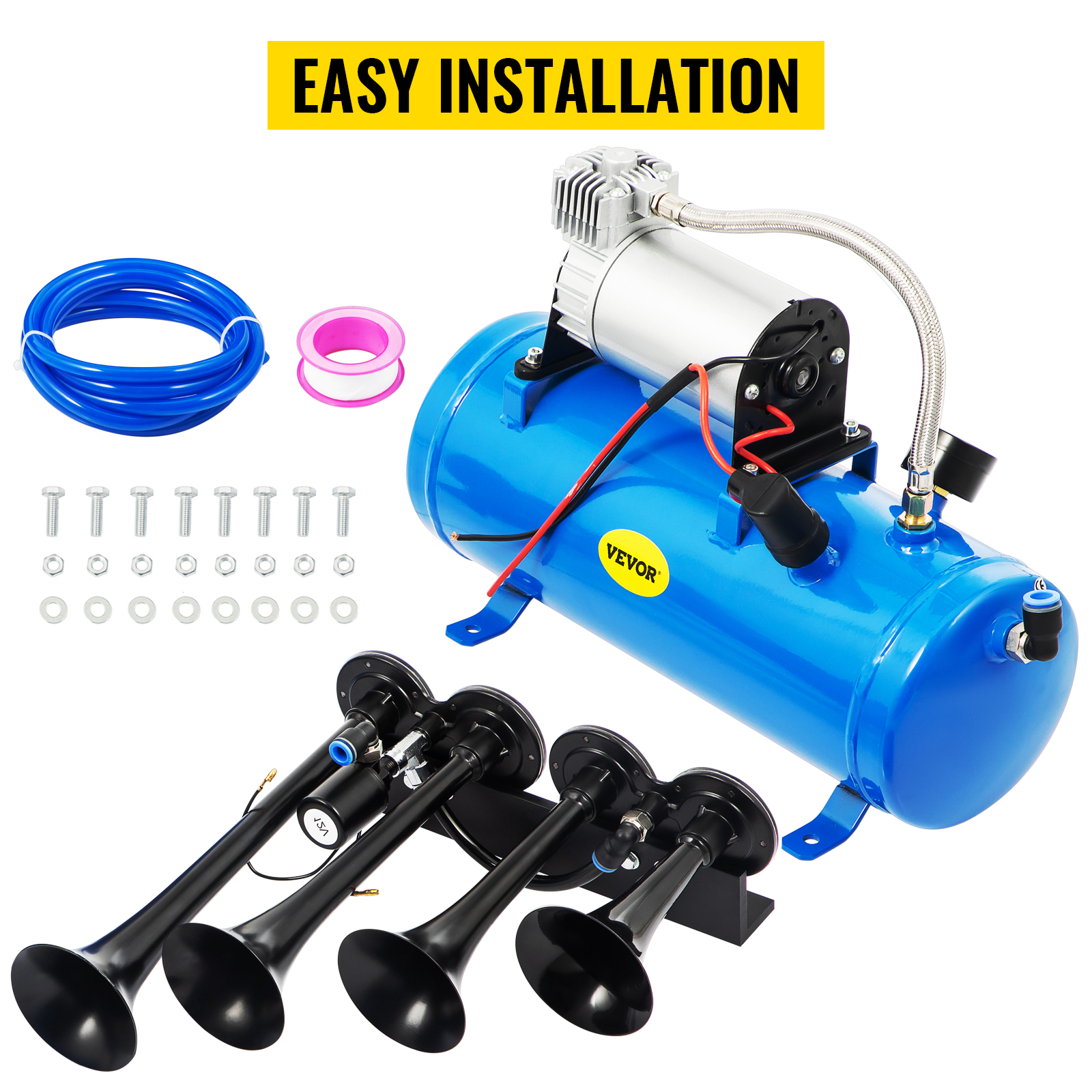 VEVOR Train Horn Kit 4 Trumpet 12V Train Air Horn 150 Decibels