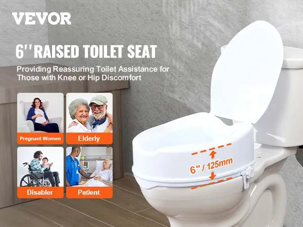 De verhoogde toiletzitting van VEVOR biedt een lift van 13 cm voor zwangere vrouwen, ouderen, gehandicapten en patiënten.