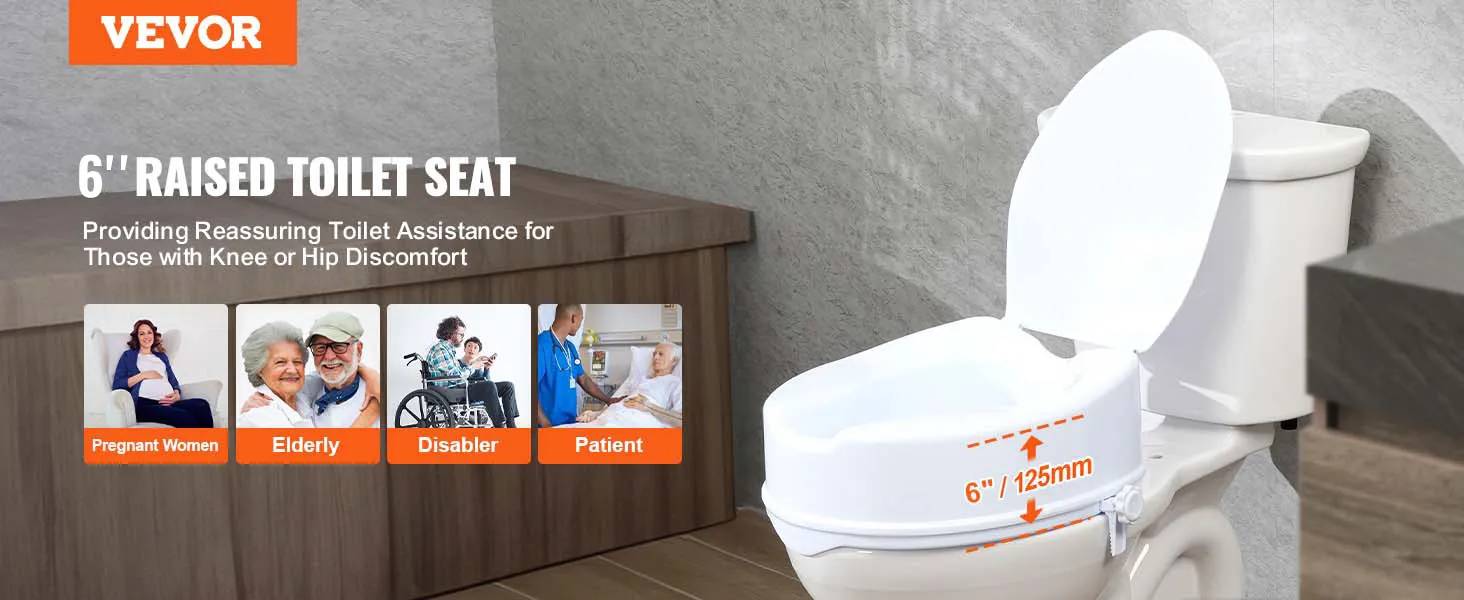 De verhoogde toiletzitting van VEVOR biedt een lift van 13 cm voor zwangere vrouwen, ouderen, gehandicapten en patiënten.