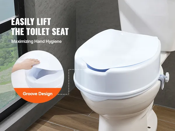 VEVOR verhoogde toiletzitting met groefontwerp voor eenvoudig optillen en optimale handhygiëne.