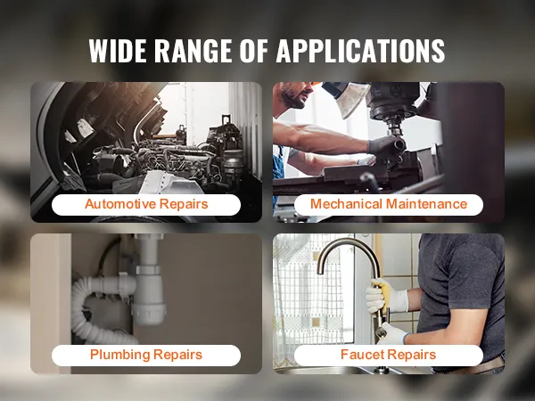 wide range of applications for VEVOR crowfoot wrench set: automotive, mechanical, plumbing, faucet repairs.
