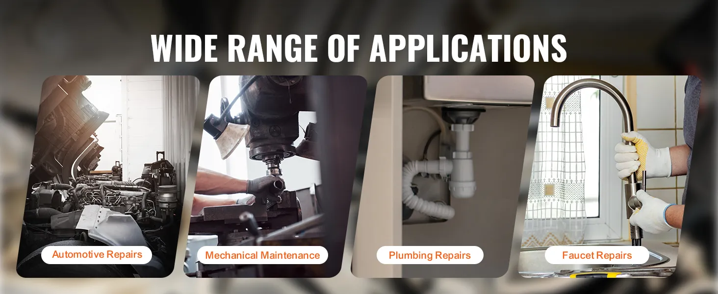 wide range of applications for VEVOR crowfoot wrench set: automotive, mechanical, plumbing, faucet repairs.