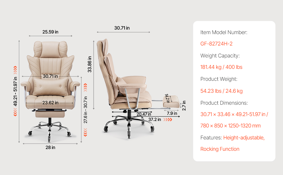 VEVOR Ergonomic Office Chair with Footrest – 400lb, Brown