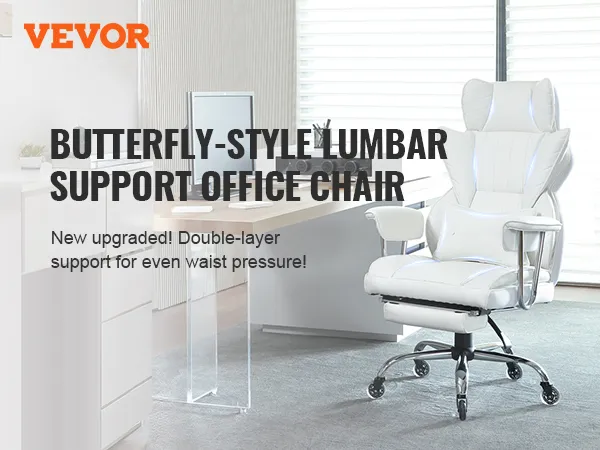 VEVOR reclining office chair with butterfly-style lumbar support in a modern office setup.