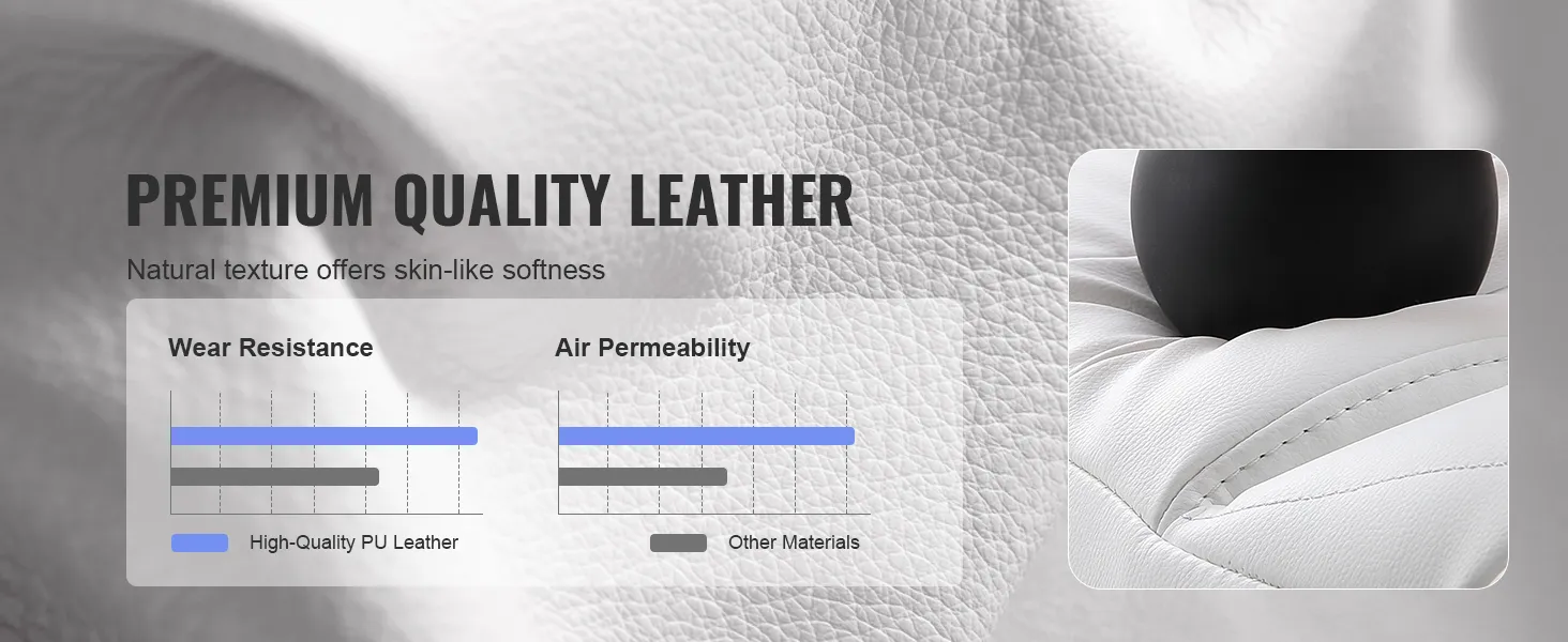 premium quality leather on VEVOR reclining office chair, showcasing high wear resistance and air permeability.