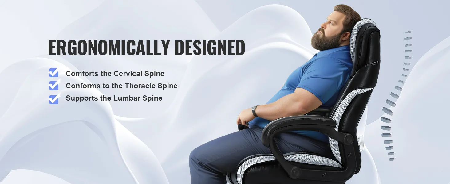 ergonomically designed VEVOR executive office chair supporting cervical, thoracic, and lumbar spine.