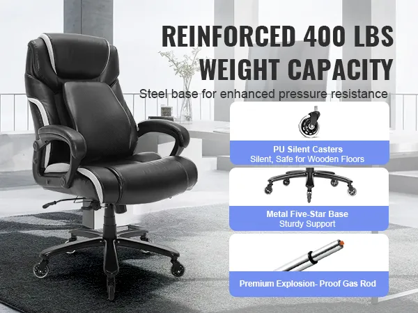 VEVOR executive office chair, 400 lbs weight capacity, metal five-star base, pu silent casters.