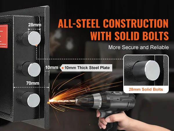 Caja fuerte de depósito VEVOR de construcción totalmente de acero con pernos sólidos de 28 mm y placa de acero de 10 mm de espesor para mayor seguridad.