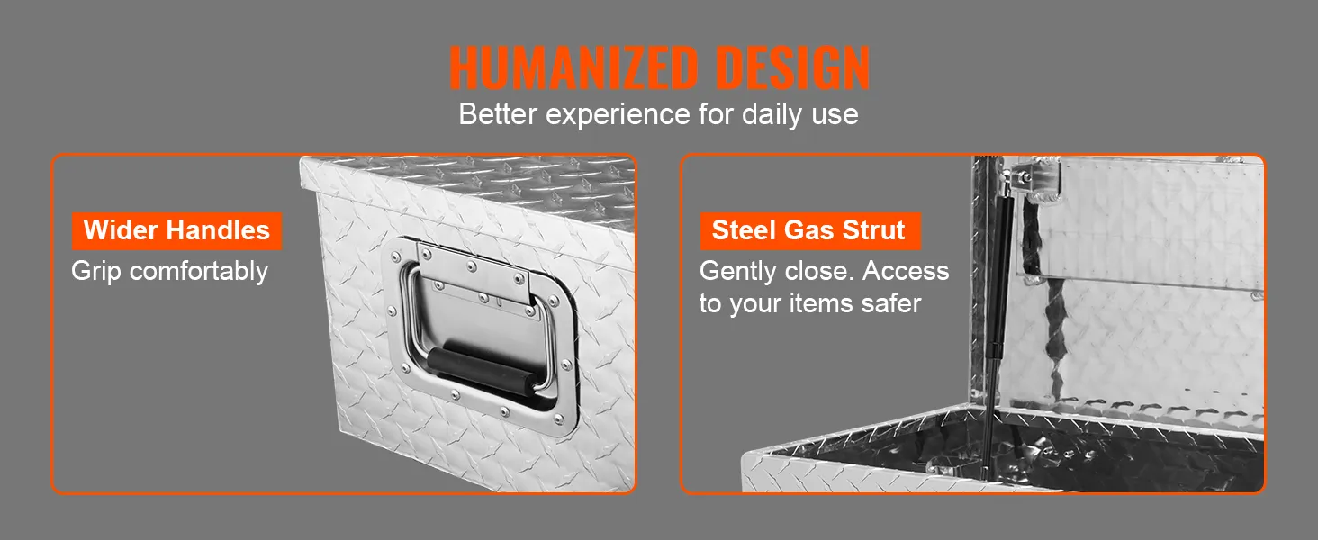 VEVOR Heavy Duty Aluminum Truck Bed Tool Box, Diamond Plate Tool Box with Side Handle and Lock Keys, Storage Tool Box Chest Box Organizer for Pickup, Truck Bed, RV, Trailer, 39"x13"x10", Silver