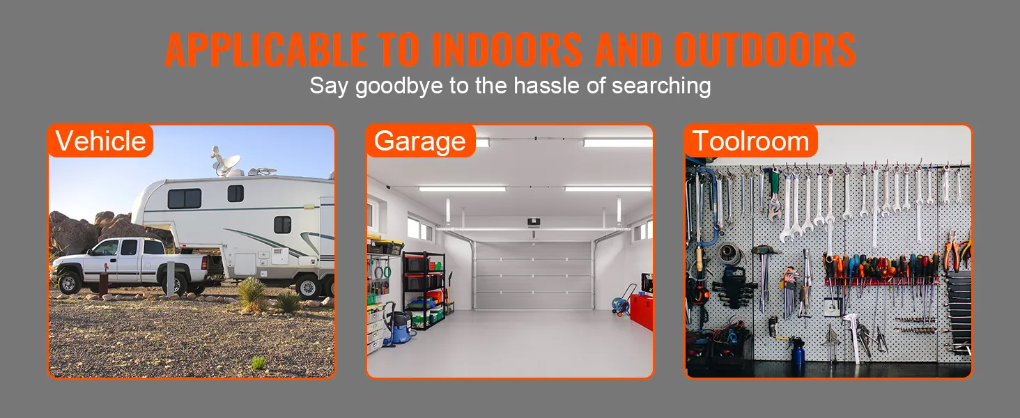 VEVOR truck bed tool box suitable for vehicles, garages, and toolrooms, for indoor and outdoor use.