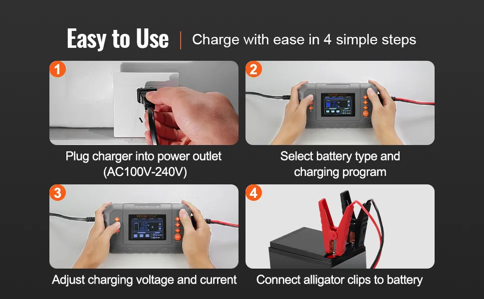 VEVOR Smart Battery Charger, 35-Amp, Lithium LiFePO4 Lead-Acid (AGM / Gel / SLA) Car Battery Charger with LCD Display, Trickle Charger Maintainer Desulfator for Boat Motorcycle Lawn Mower Deep Cycle
