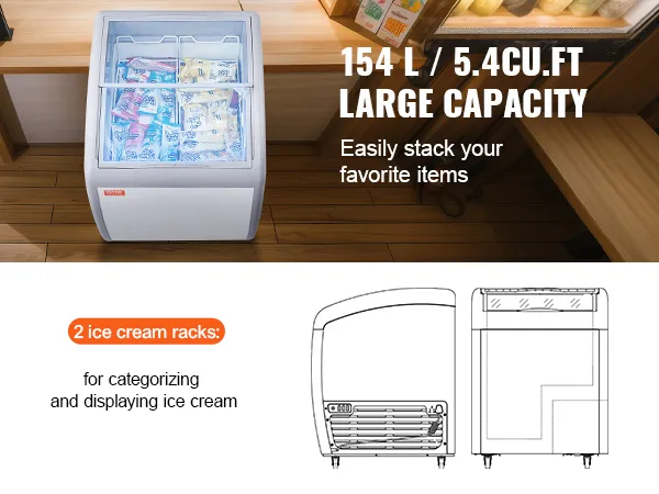 VEVOR ice cream display freezer with 154l capacity, featuring two ice cream racks for easy organization.