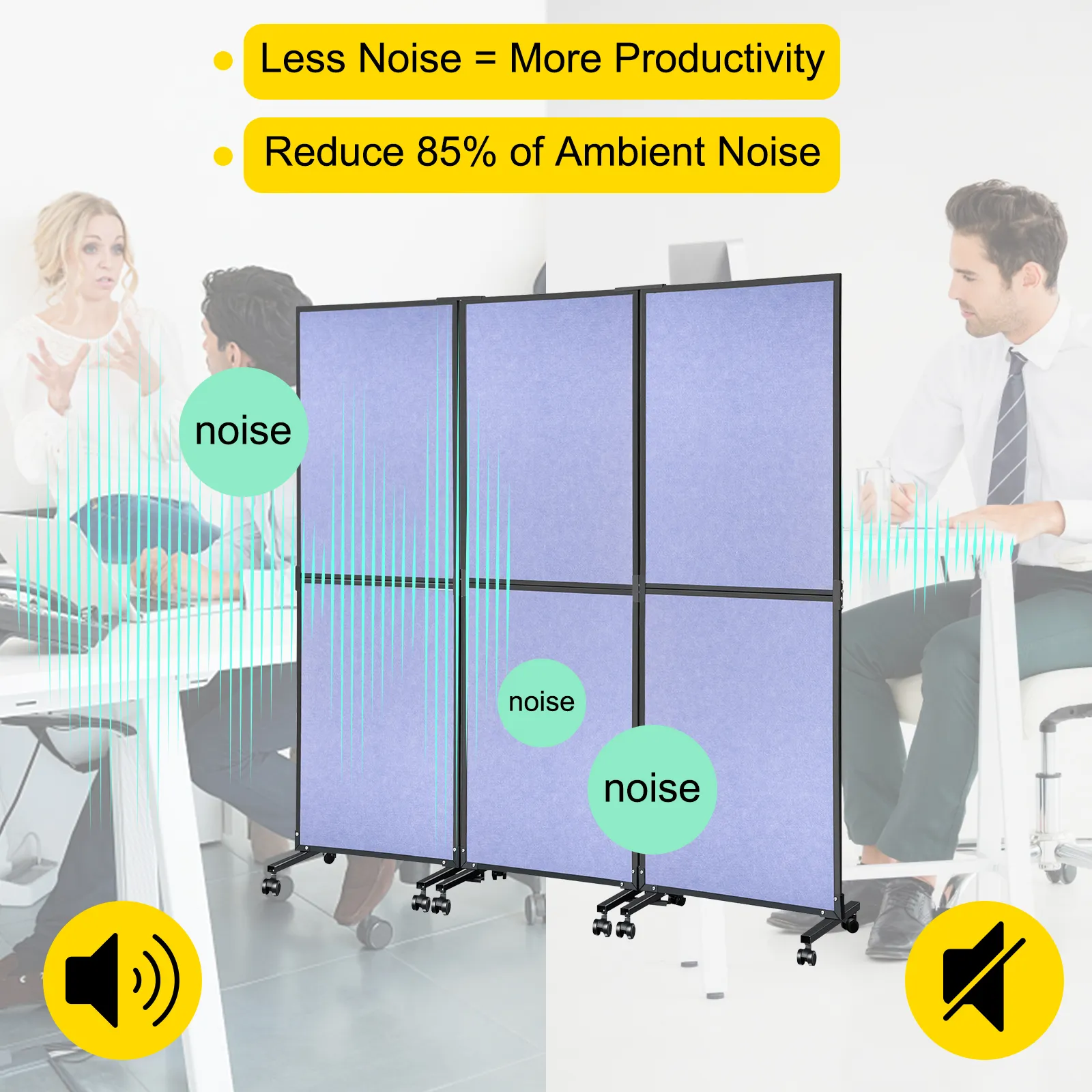 VEVOR acoustic room divider reducing ambient noise in office for better productivity.