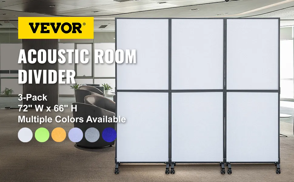 VEVOR acoustic room divider, 3-pack, 72"x66", multiple colors, office background.