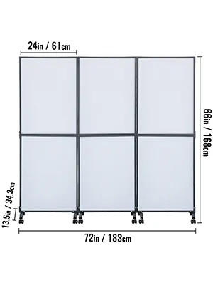 VEVOR acoustic room divider, 6-panels, 72in x 66in, white with black frame, on wheels