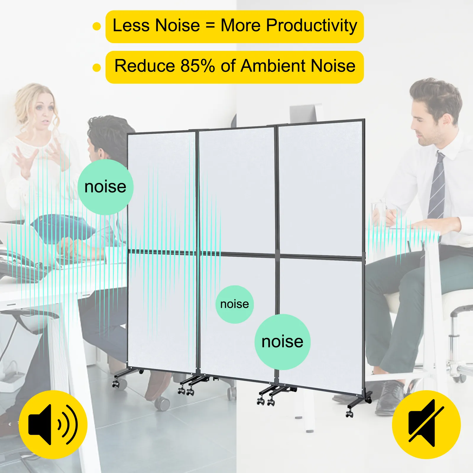 VEVOR acoustic room divider reducing office noise for increased productivity.