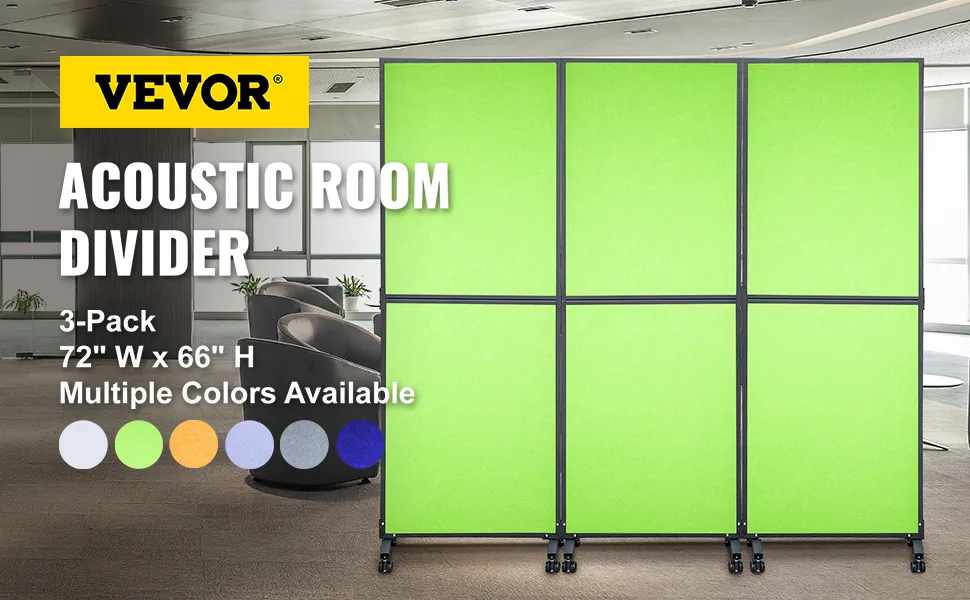 Divisorio acustico per ambienti VEVOR in verde, confezione da 3, 182,9 cm di larghezza x 167,5 cm di altezza, configurazione per ufficio.