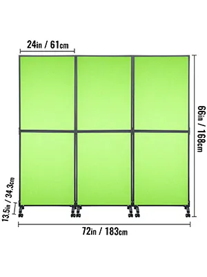 Divisorio acustico per ambienti VEVOR, pannelli verdi, 72 x 66 pollici, sei sezioni, con ruote.