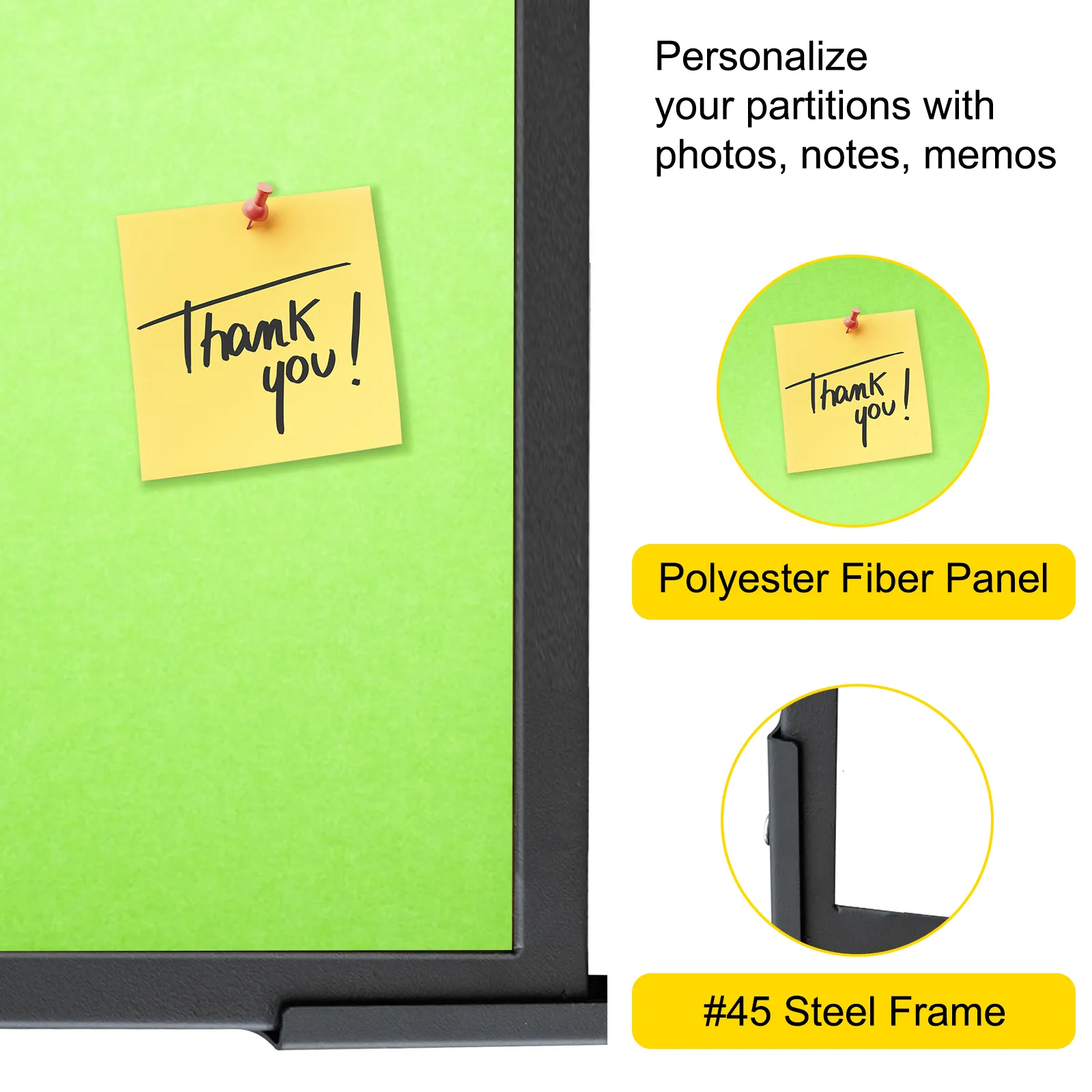 Divisorio acustico per ambienti VEVOR con pannello in fibra di poliestere verde e telaio in acciaio n. 45.