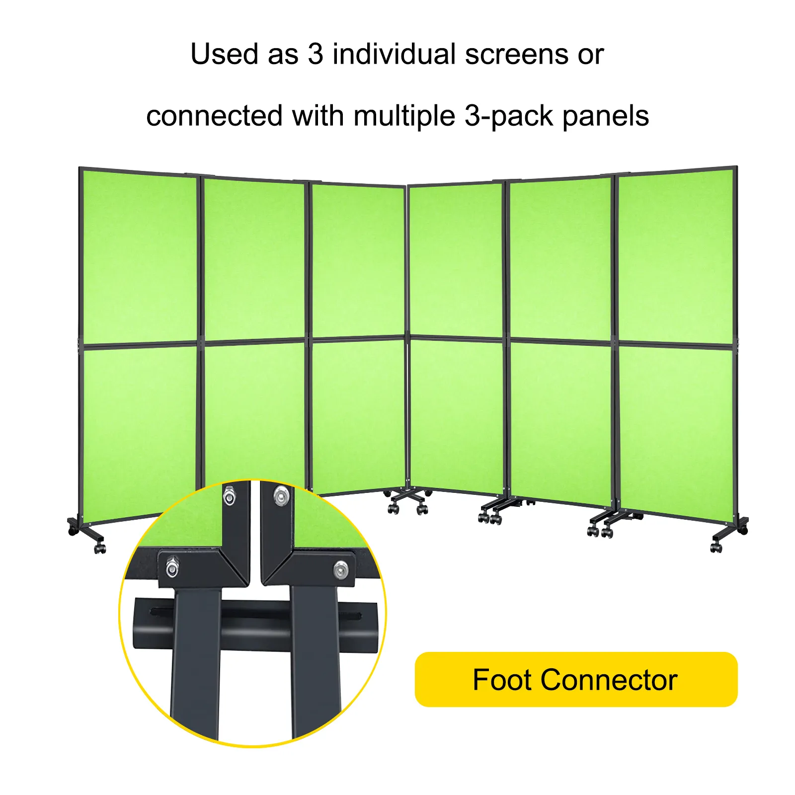 Divisorio acustico per ambienti VEVOR in verde, con più schermi a 3 pannelli con connettori per piedini.