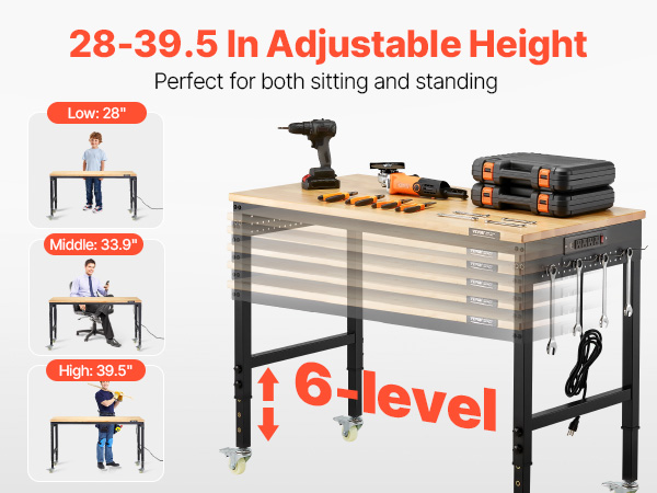 VEVOR 48 Adjustable Height Workbench – 48