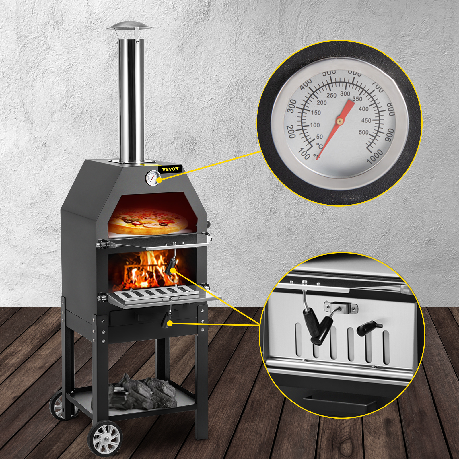 VEVOR Outdoor Pizzaofen – 30,5 Cm, Drehbarer Stein, Für Holz, Gas & Pellets, CSA-zertifiziert