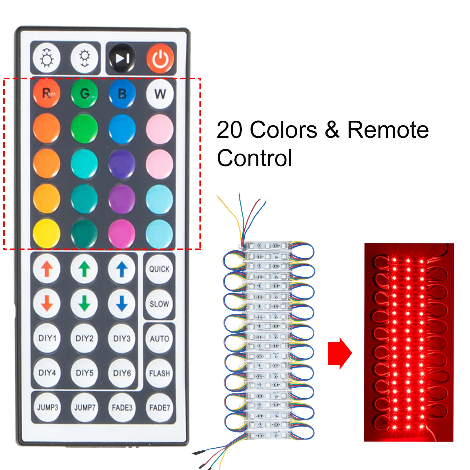 remote control with 20 color buttons for VEVOR storefront lights and led strip.