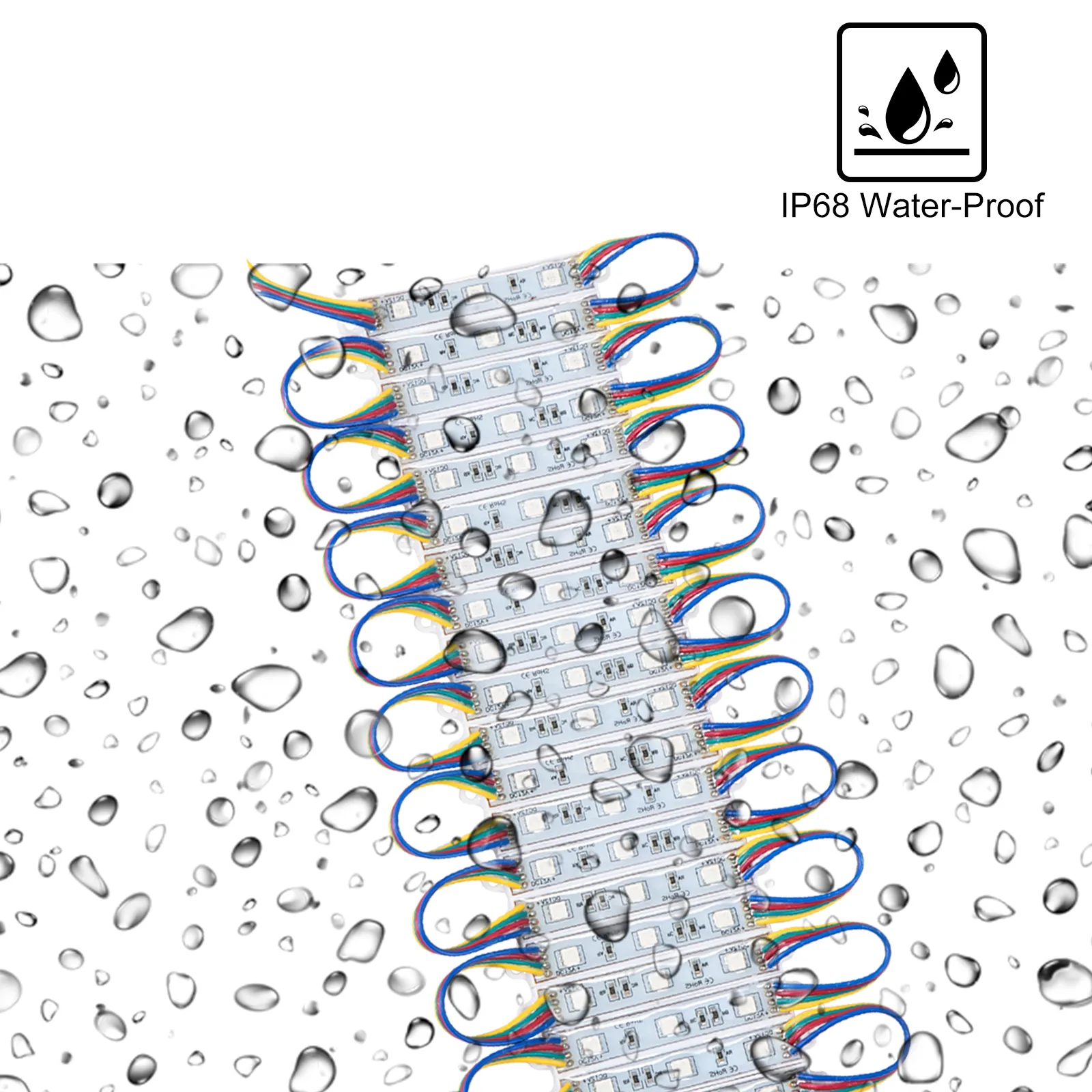 VEVOR storefront lights, ip68 waterproof multicolor led strips with water drops.