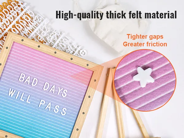 Tablero de letras de fieltro VEVOR con marco de madera, fondo colorido y material de fieltro grueso de alta calidad.