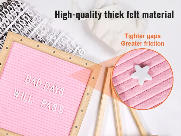 VEVOR pink felt letter board with white letters and wooden frame. high-quality thick felt material.