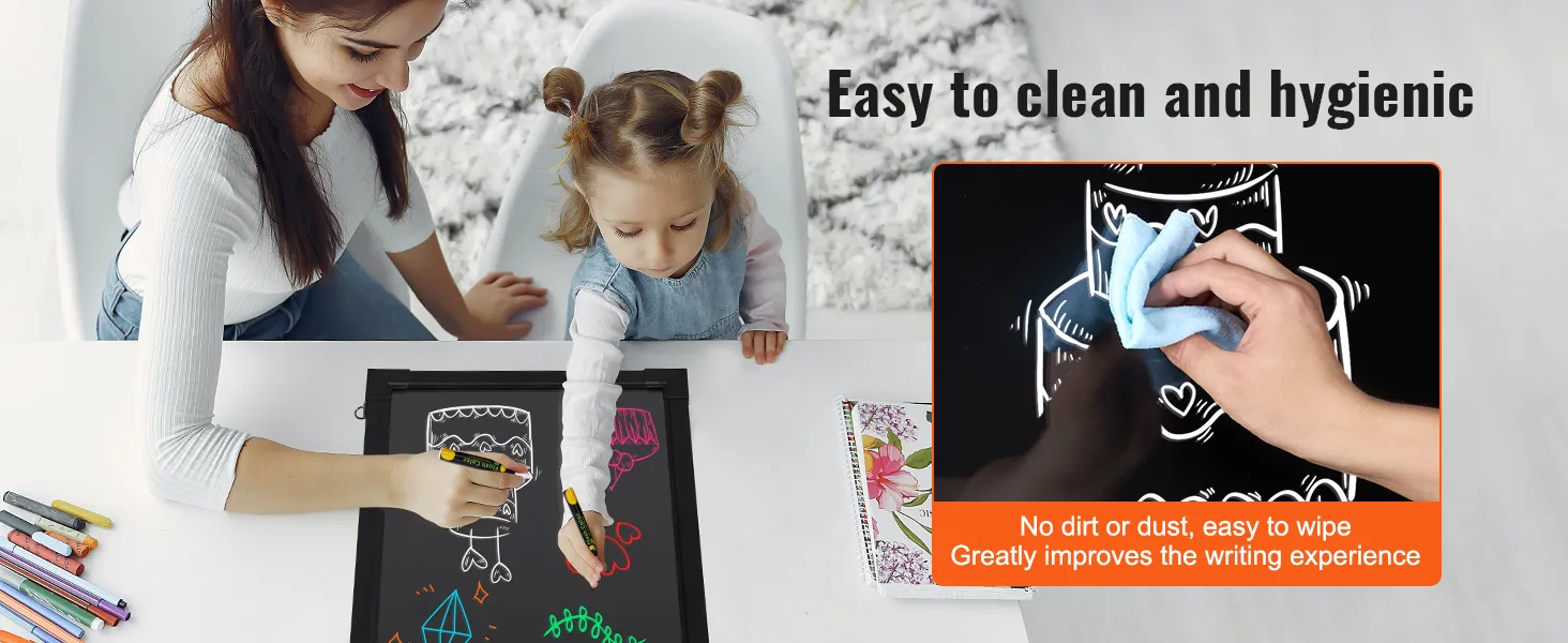 two people using VEVOR led message writing board, showcasing ease of cleaning and hygienic use.