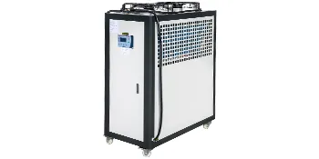 VEVOR industrial air-cooled chiller with digital display on wheels.