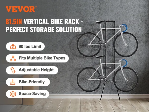 Stojak na rowery VEVOR mieszczący dwa rowery, oszczędzający miejsce i posiadający regulowaną wysokość.