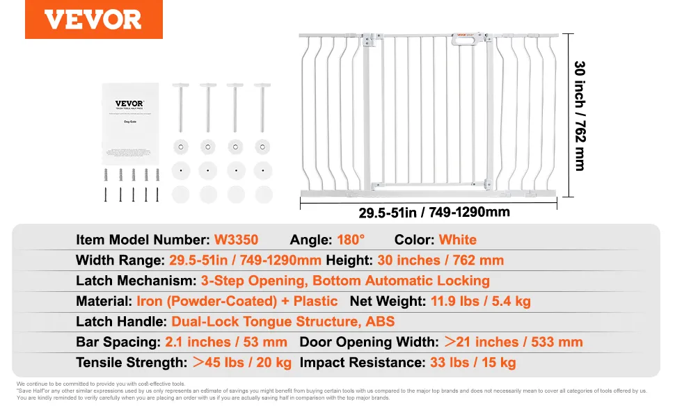 VEVOR babyhekje, 30 inch hoog, 29,5 tot 53 inch breed, opening in 3 stappen, dubbele vergrendeling.