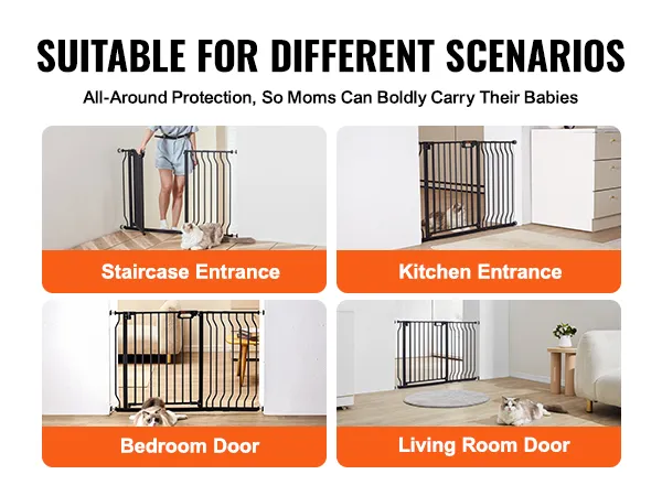 VEVOR baby gate for staircase, kitchen, bedroom, and living room entrances, ensuring child safety.