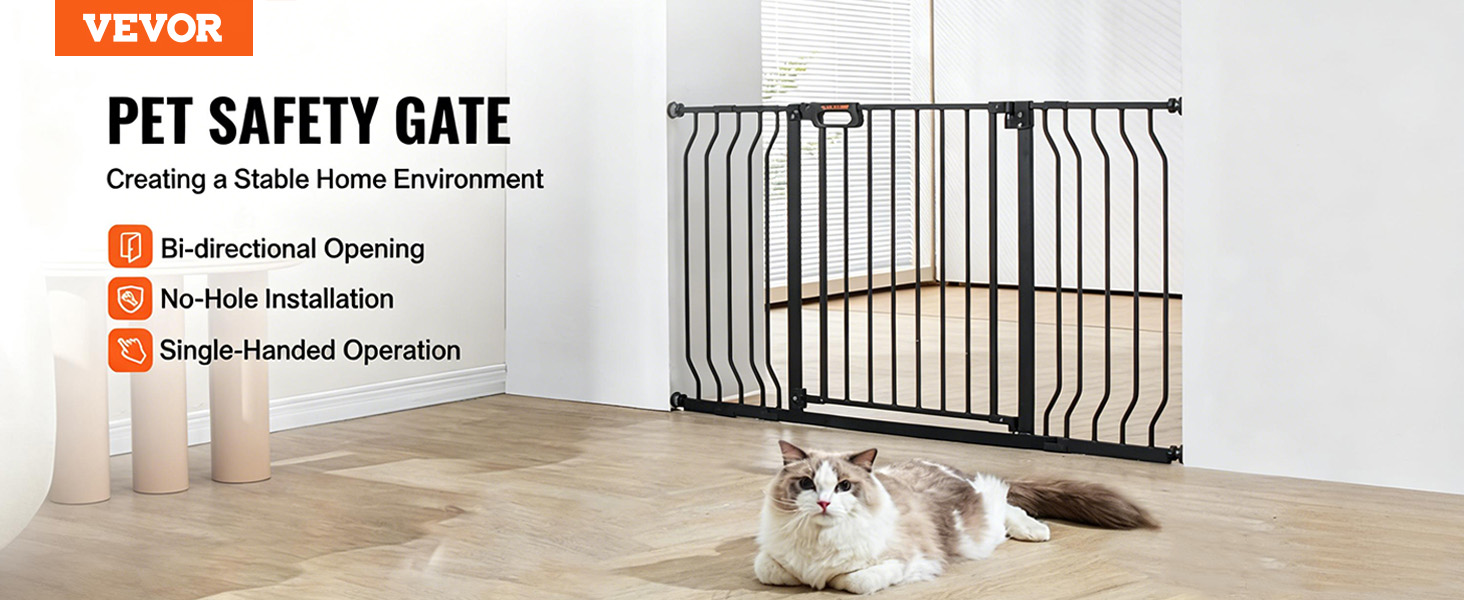 Захисні ворота VEVOR, що забезпечують безпеку дітей та тварин, відкриваються в обох напрямках та встановлюються без необхідності свердління отворів.