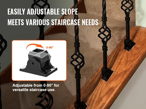 adjustable VEVOR aluminum baluster shoes for versatile staircase needs, with 0-90° slope adjustment.
