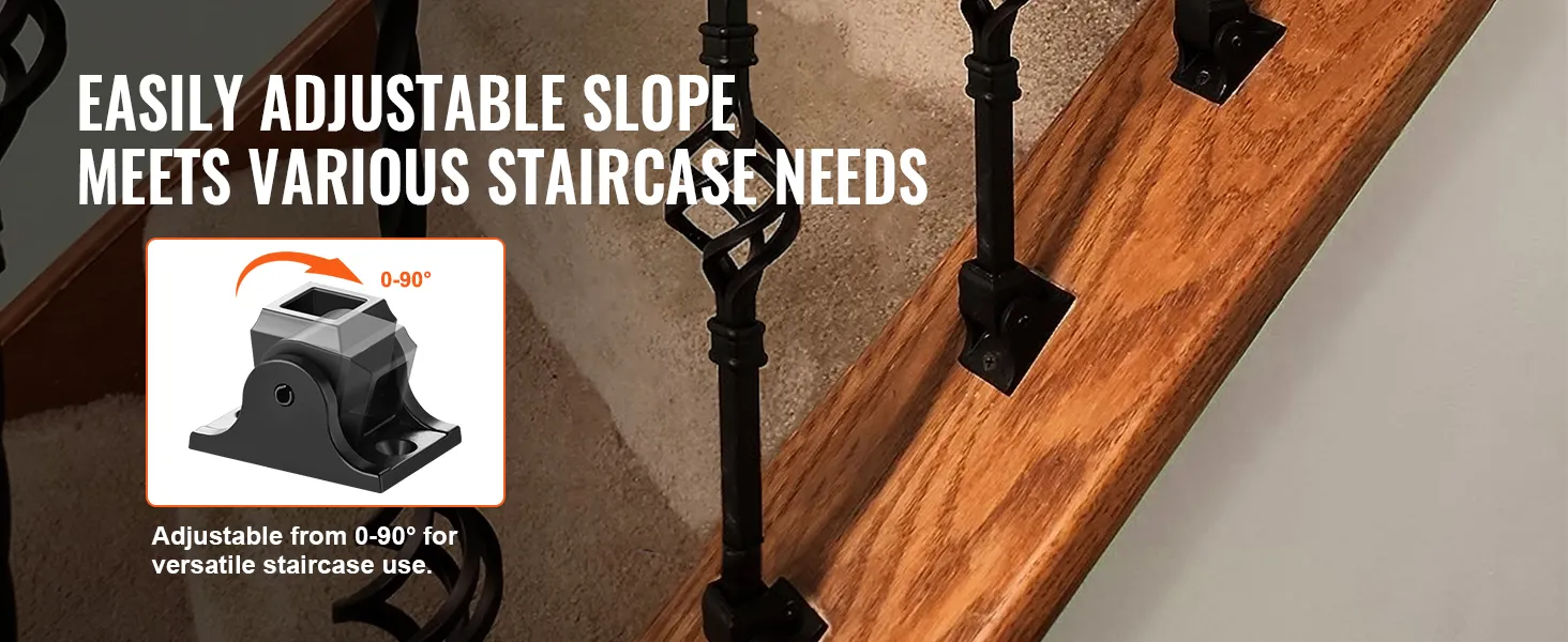 adjustable VEVOR aluminum baluster shoes for versatile staircase needs, with 0-90° slope adjustment.