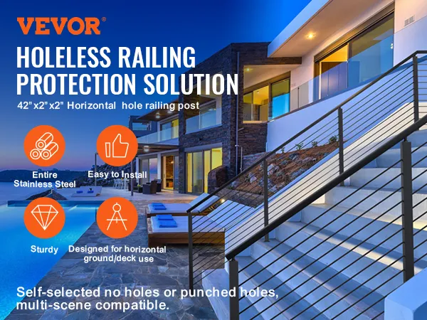 VEVOR-Kabelgeländerpfosten, elegantes Geländer für moderne Außentreppen, Edelstahl, einfache Installation.