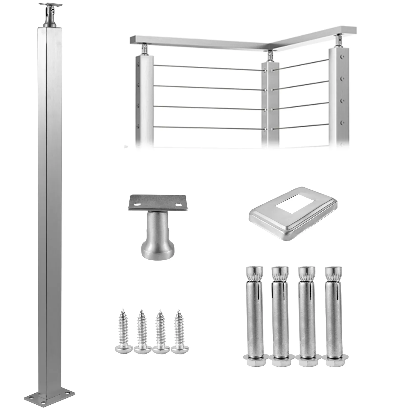 VEVOR cable railing post with screws, mounts, and connectors