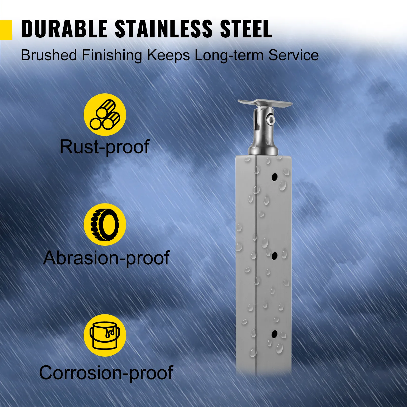 VEVOR cable railing post: rust-proof, abrasion-proof, and corrosion-proof stainless steel.