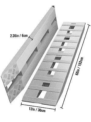VEVOR aluminum trailer ramps with dimensions 60in x 12in x 2.36in.