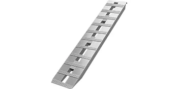 silver VEVOR aluminum trailer ramps with slots and ridged surface.