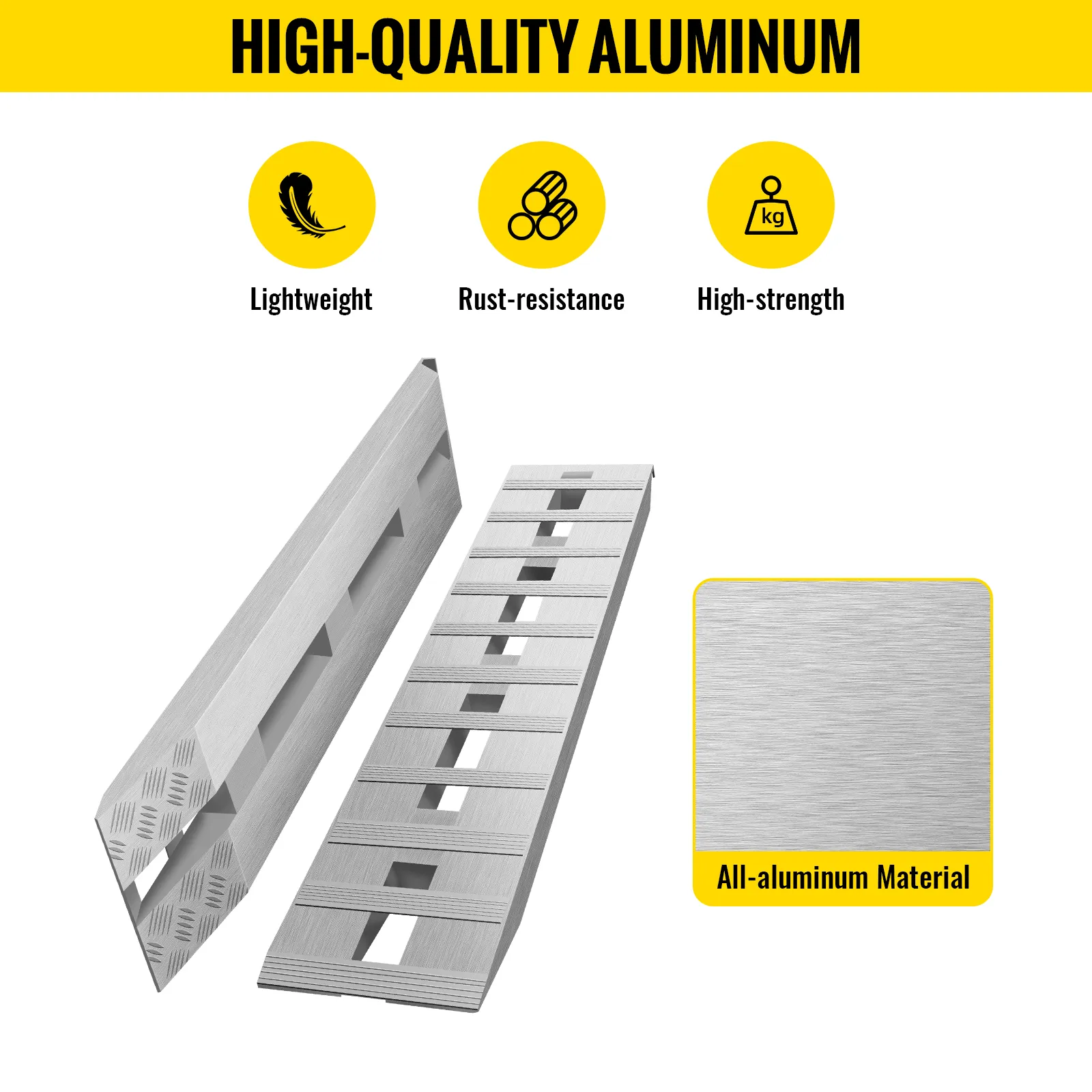 high-quality VEVOR aluminum trailer ramps, lightweight, rust-resistant, high-strength.