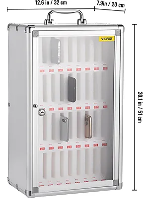 Mueble para móvil VEVOR, 20 ranuras, puerta transparente, cerradura, dimensiones 20,1" x 12,6" x 7,9".