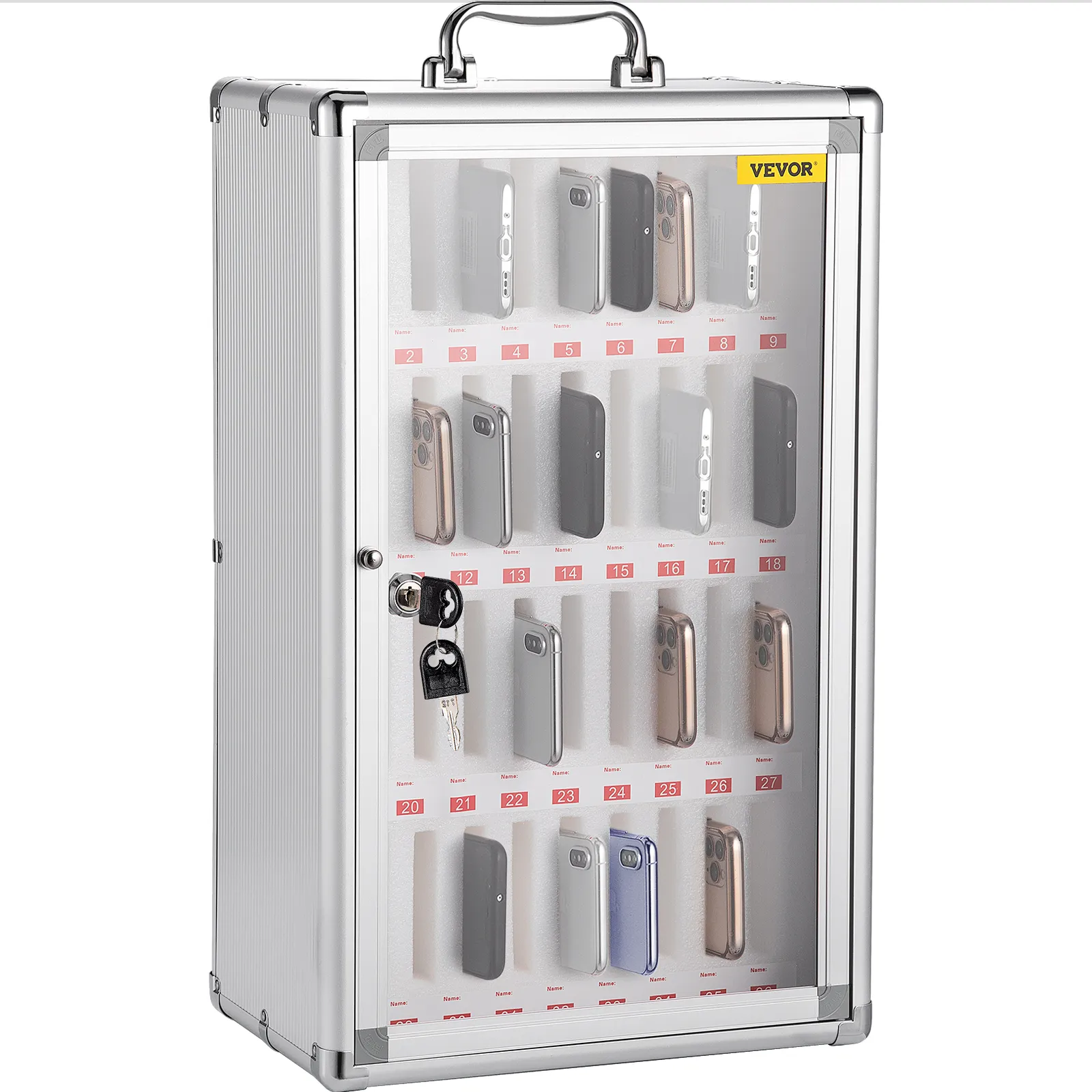Mueble para teléfono móvil VEVOR con ranuras numeradas y cerradura con llave, para guardar varios teléfonos de forma segura.