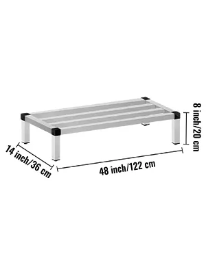 Afmetingen van het VEVOR aluminium stuwrek: 48x14x8 inch. Lichtgewicht opslagoplossing.