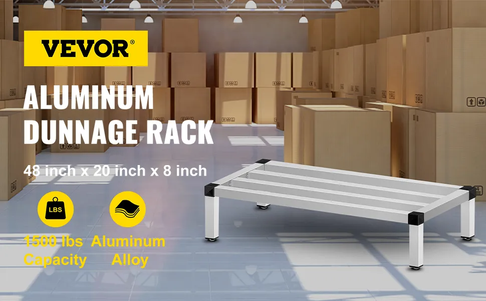 Estantería de estiba de aluminio VEVOR en un almacén, capacidad de 1500 libras de aleación de aluminio.